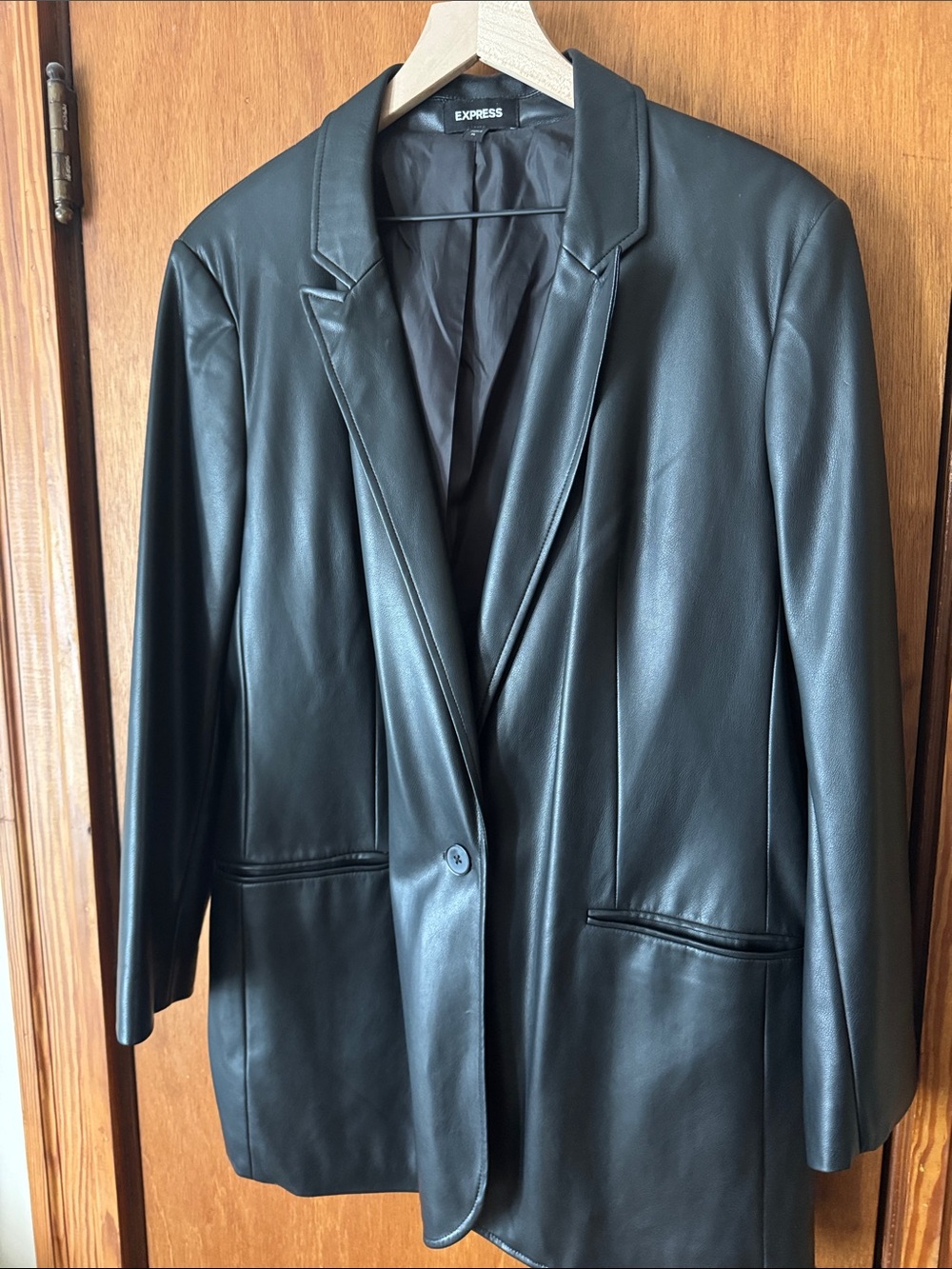Express Black Faux Leather Blazer Jacket - Single Button